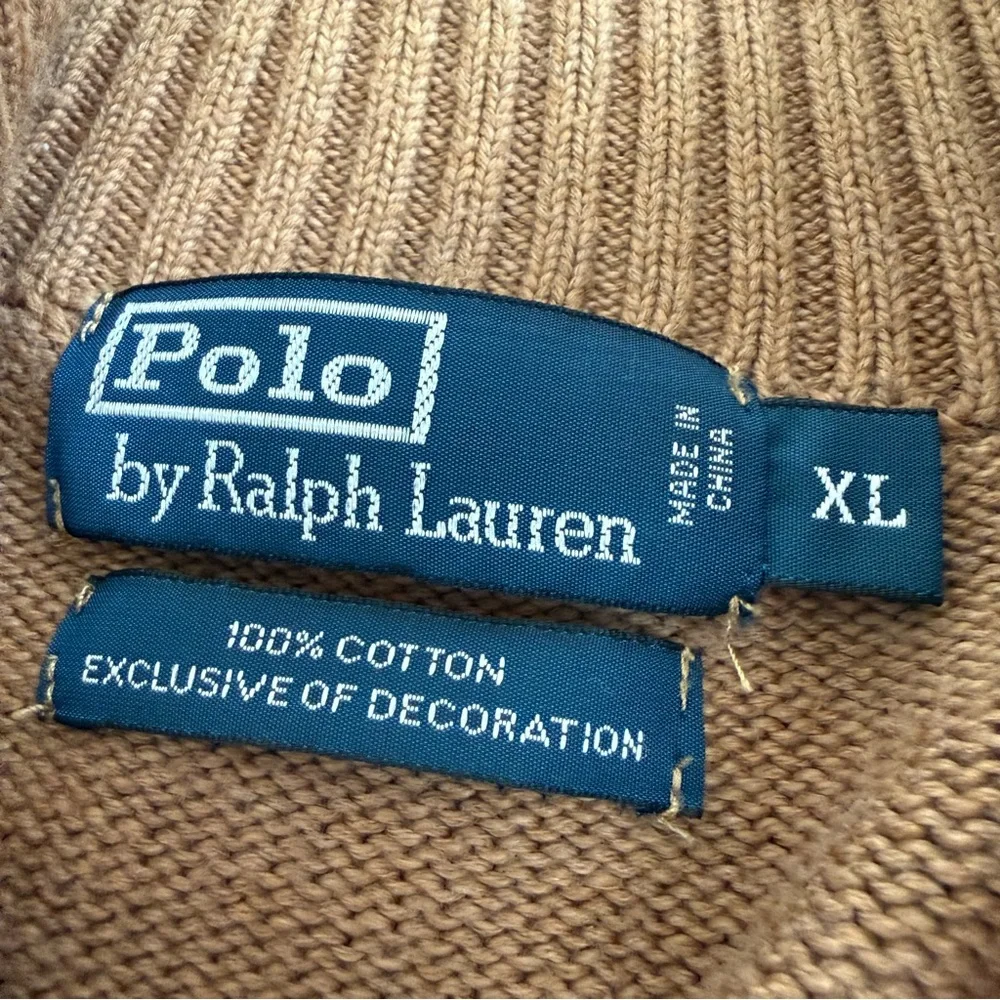 Polo Ralph Lauren Pullover Sweater Three Button Men XL Cotton Khaki Brown Preppy